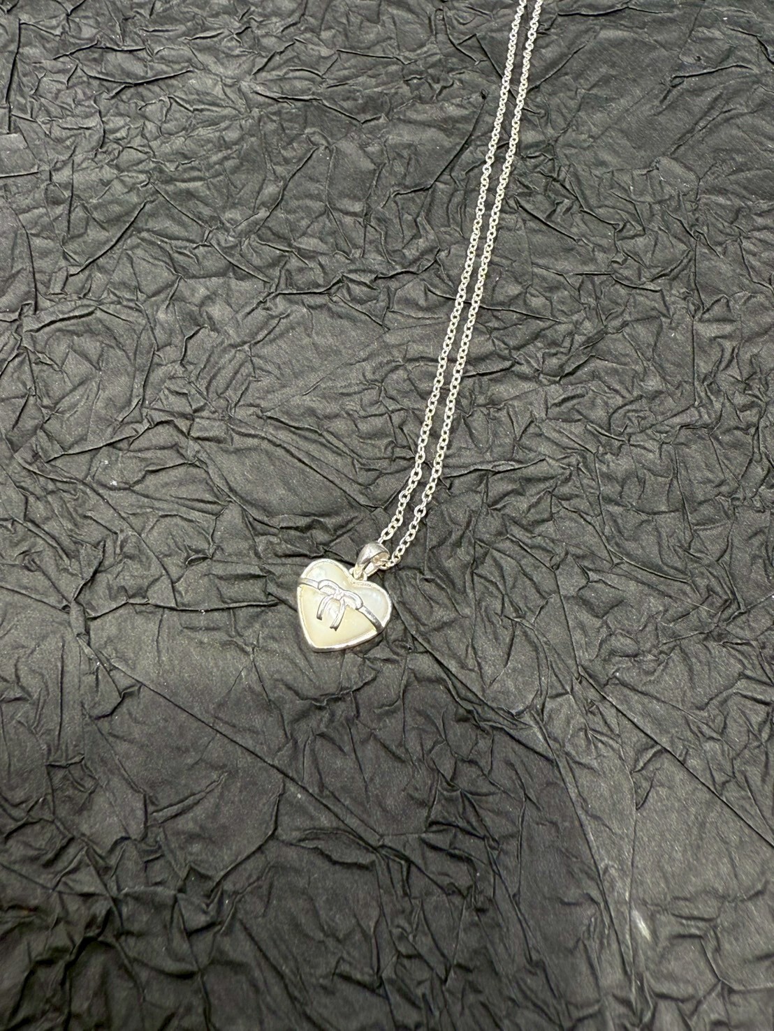 HM4340 925銀明星同款貝母蝴蝶結愛心吊墜項鍊