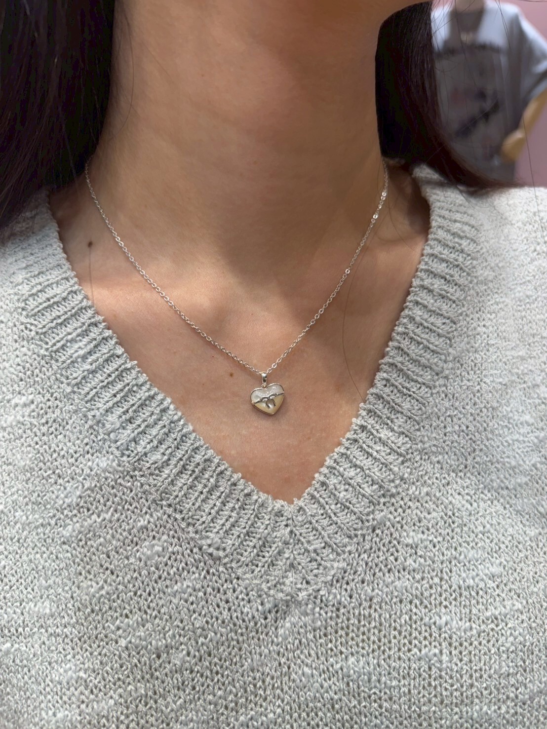 HM4340 925銀明星同款貝母蝴蝶結愛心吊墜項鍊