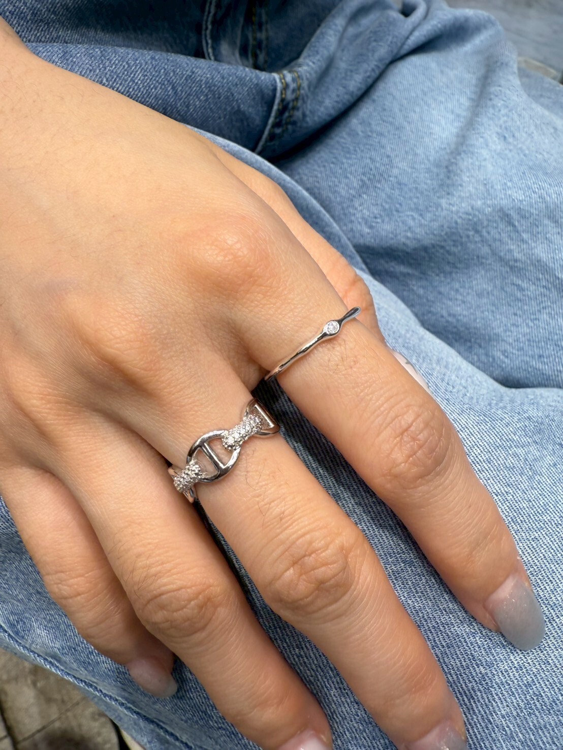 HM4322 925銀超閃光單鑽不規則波浪造型簡約戒指