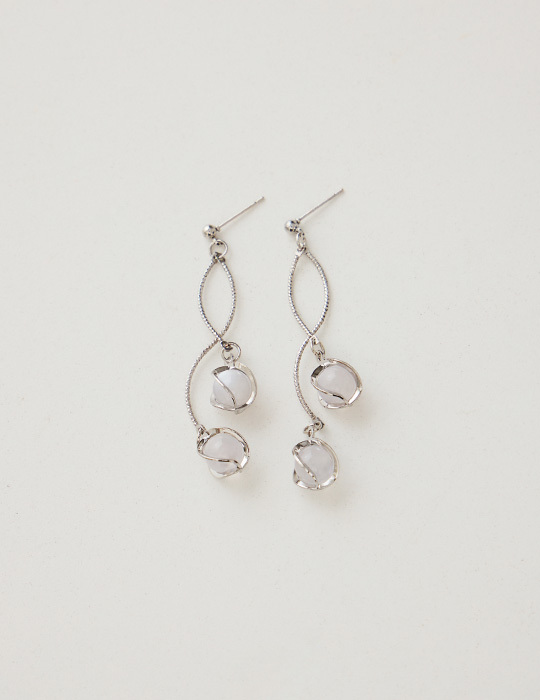 海洋泡泡貓眼。銀針耳環