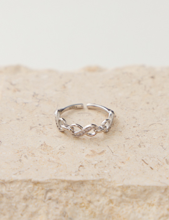 【925純銀】無限閃鑽交織鍊可調式戒指