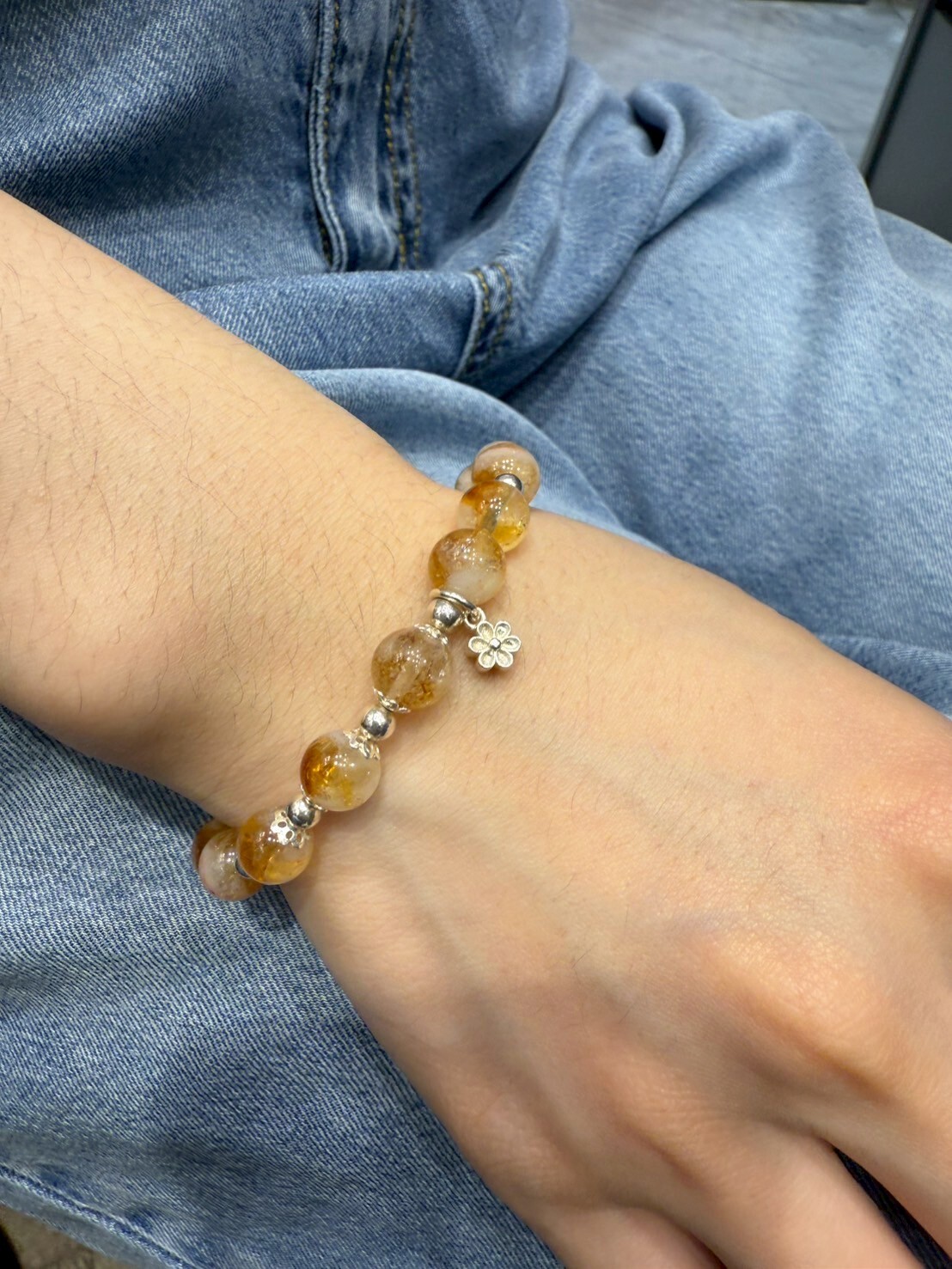 HM4350 925銀招財黃塔晶簡約彈力繩手鍊