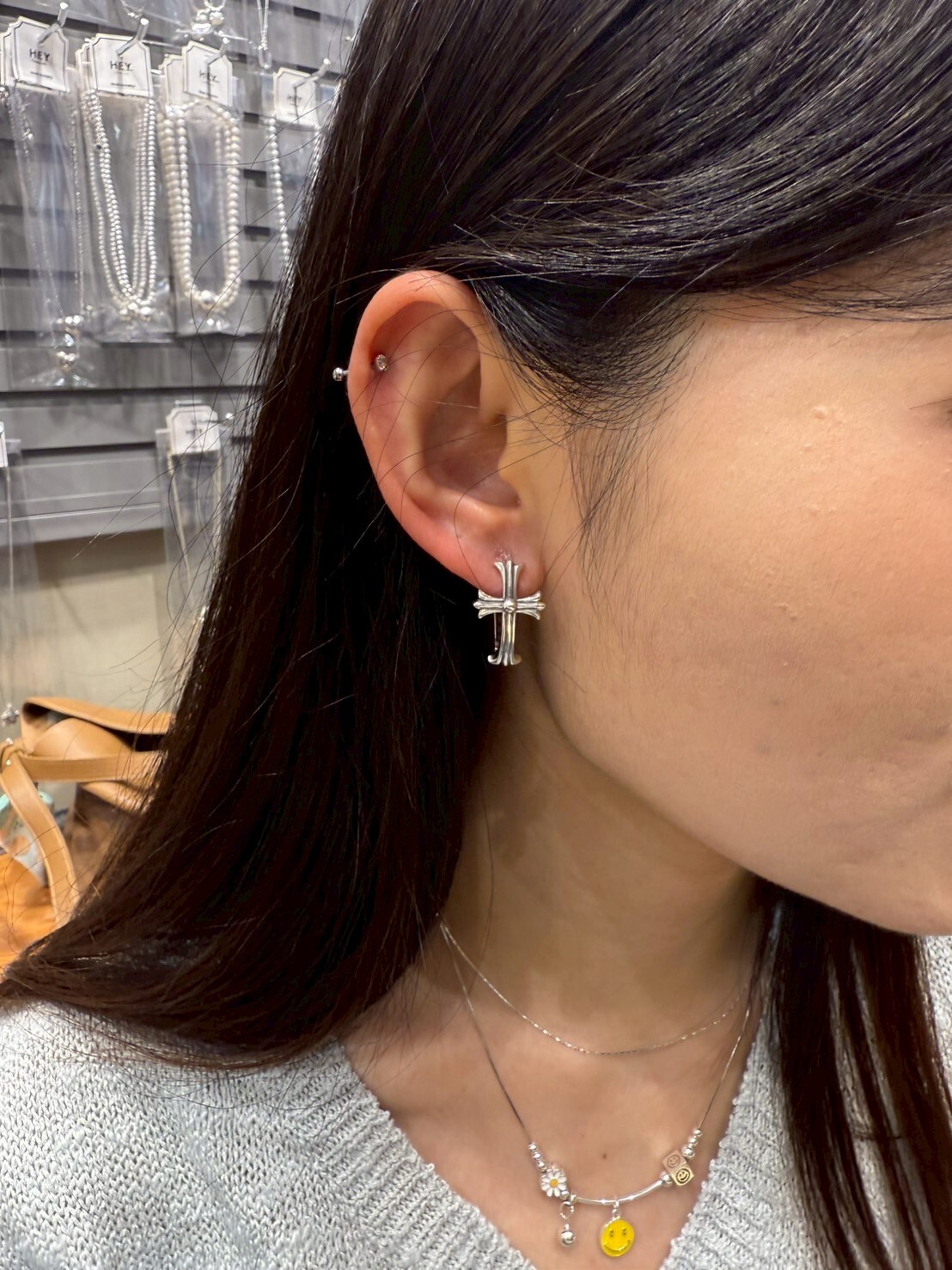 HM4386 925銀克羅心十字架耳扣