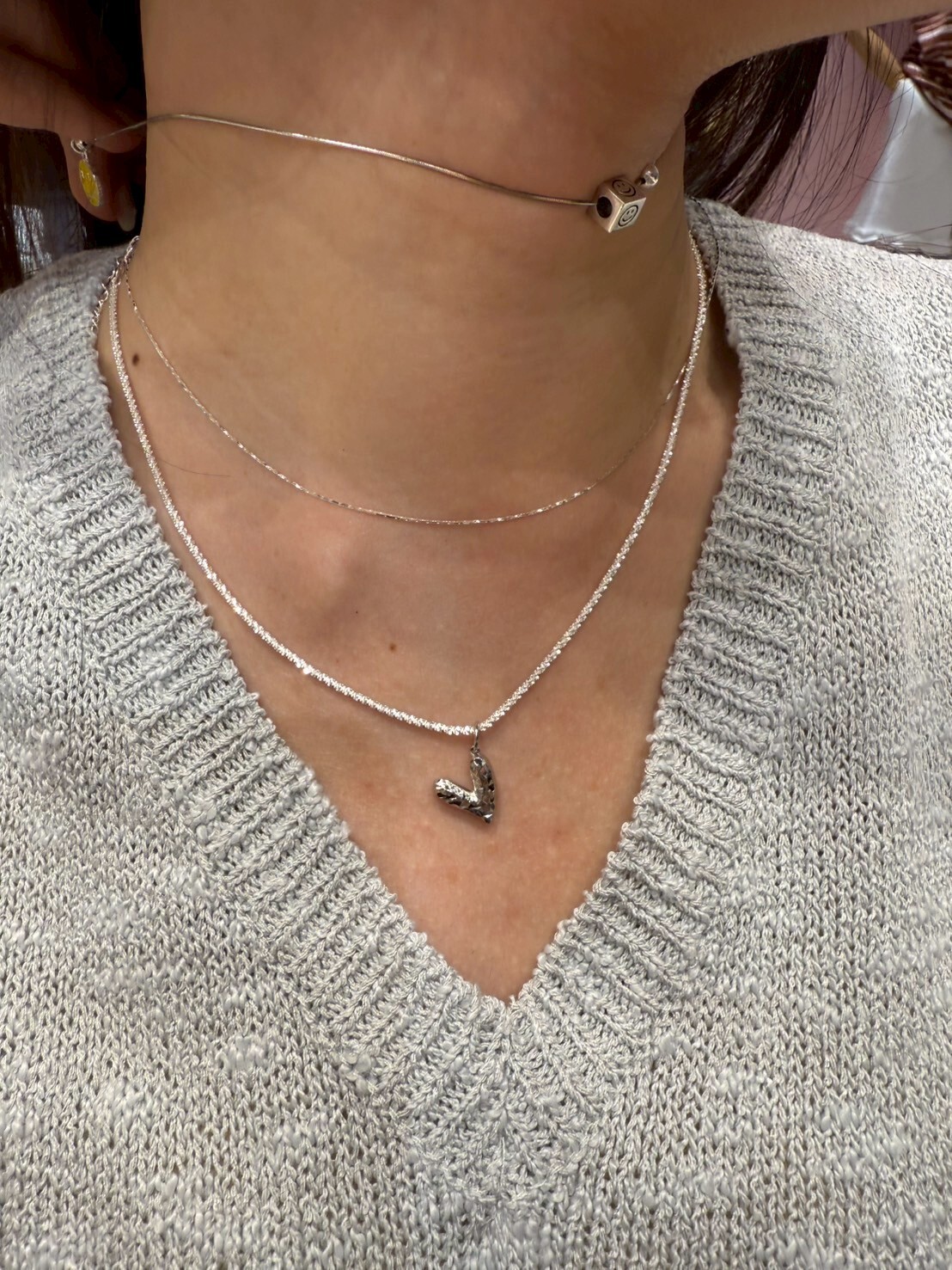 HM4308 925銀俏皮雙面愛心吊墜超閃義大利銀鏈條項鍊