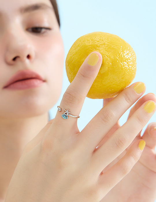 【925純銀】潮汐藍貝點鑽可調式戒指