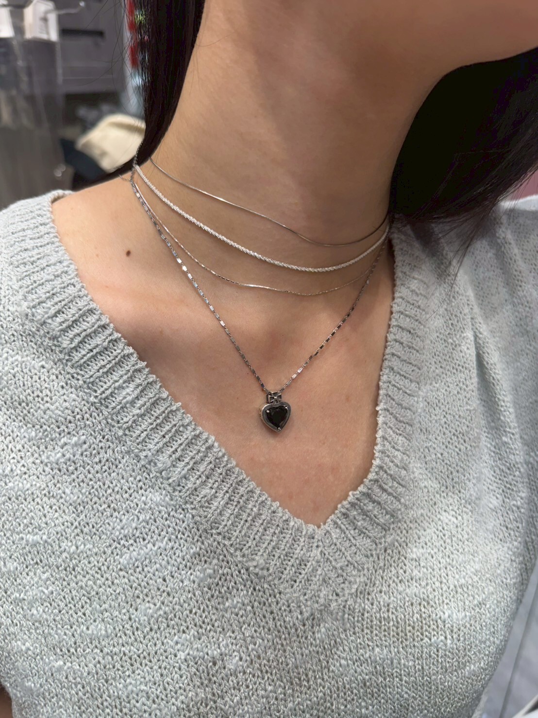 HM4386 刻字925銀黑色愛心頸鏈