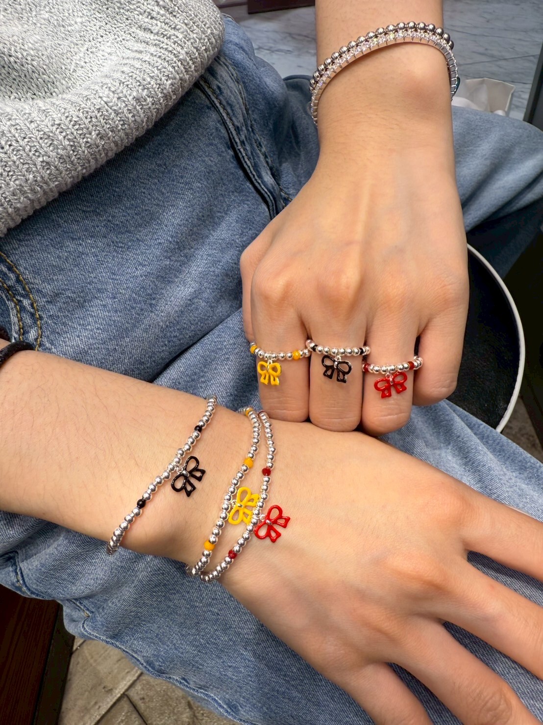 HM4307 925銀彩釉蝴蝶結手鍊（黑/紅/黃三色）