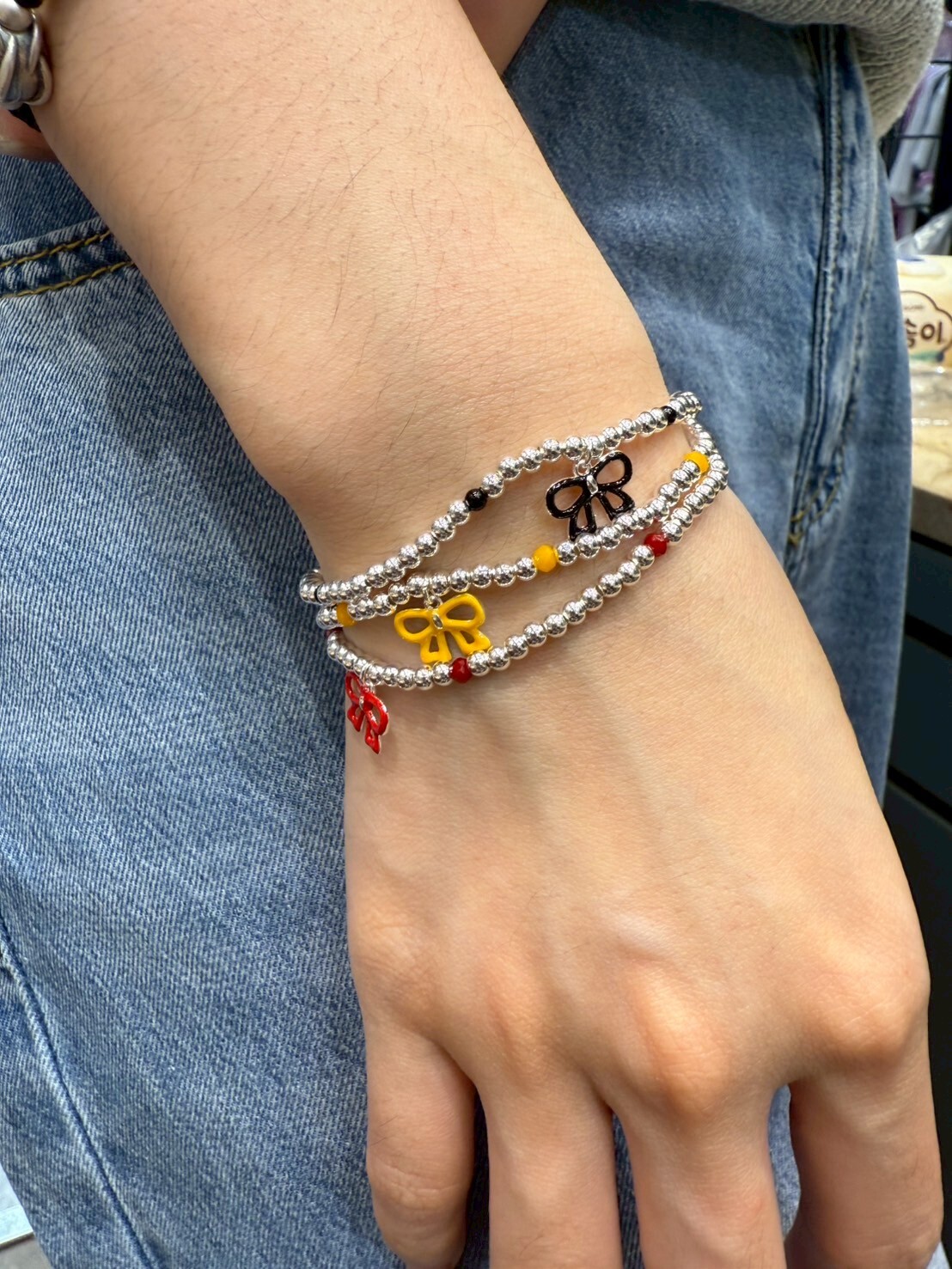 HM4307 925銀彩釉蝴蝶結手鍊（黑/紅/黃三色）