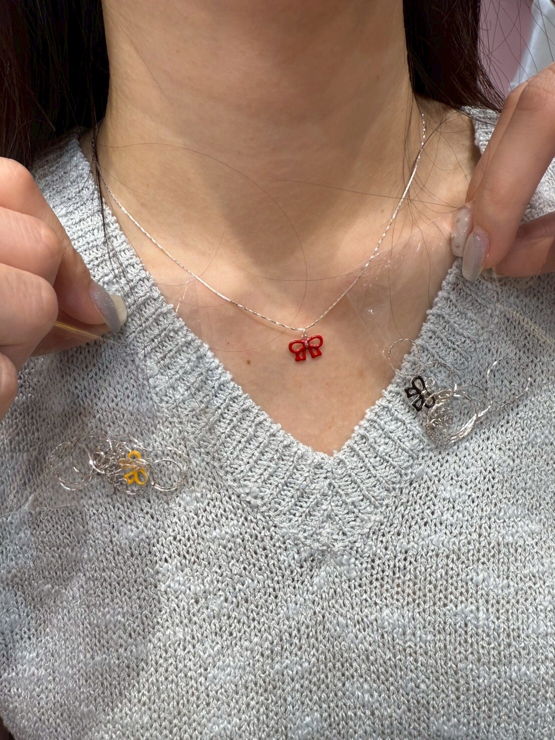 HM4306 925銀彩釉蝴蝶結項鍊（黑/紅/黃三色）