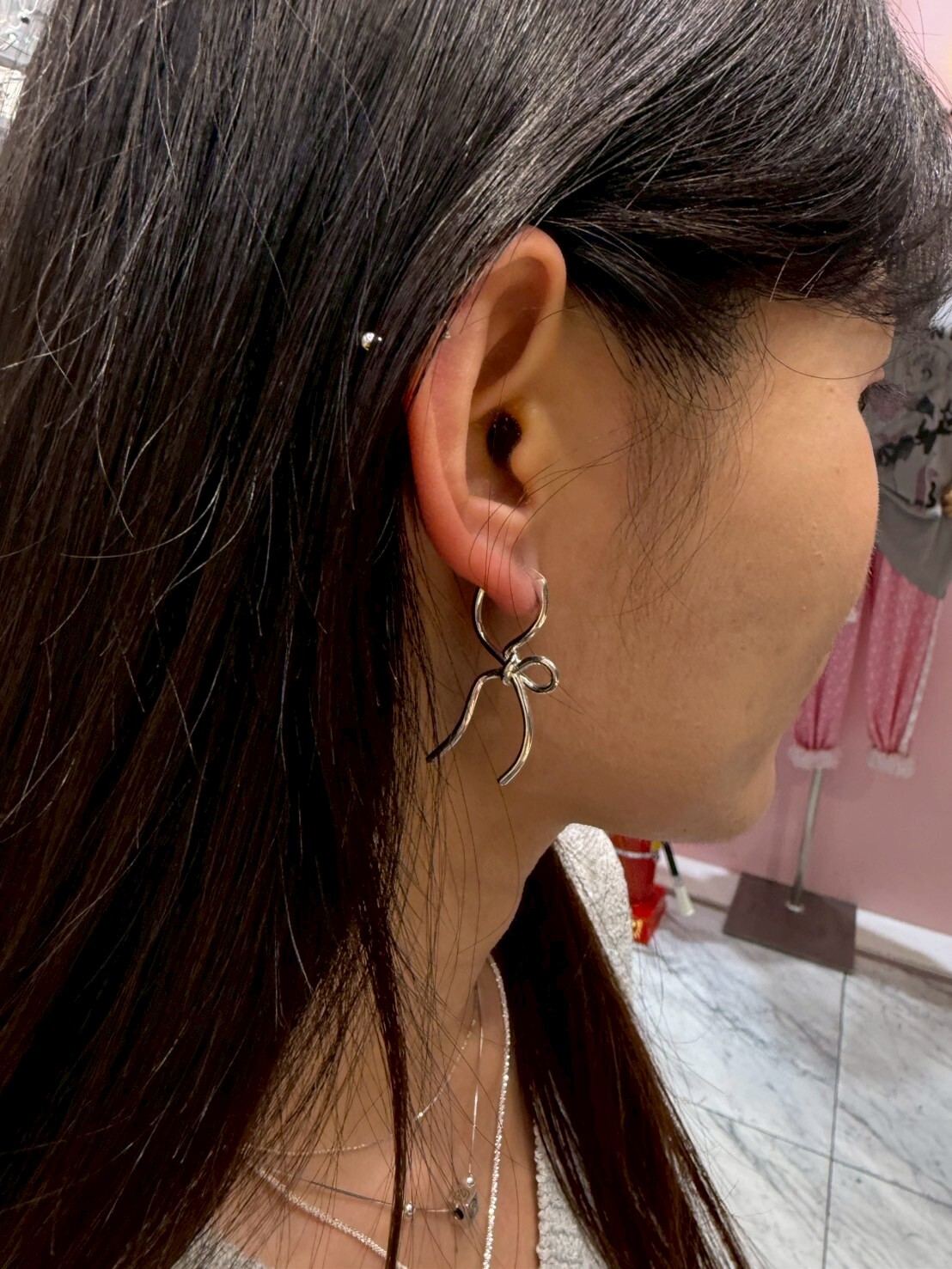 HM4301 925銀韓系線條個性蝴蝶結耳扣