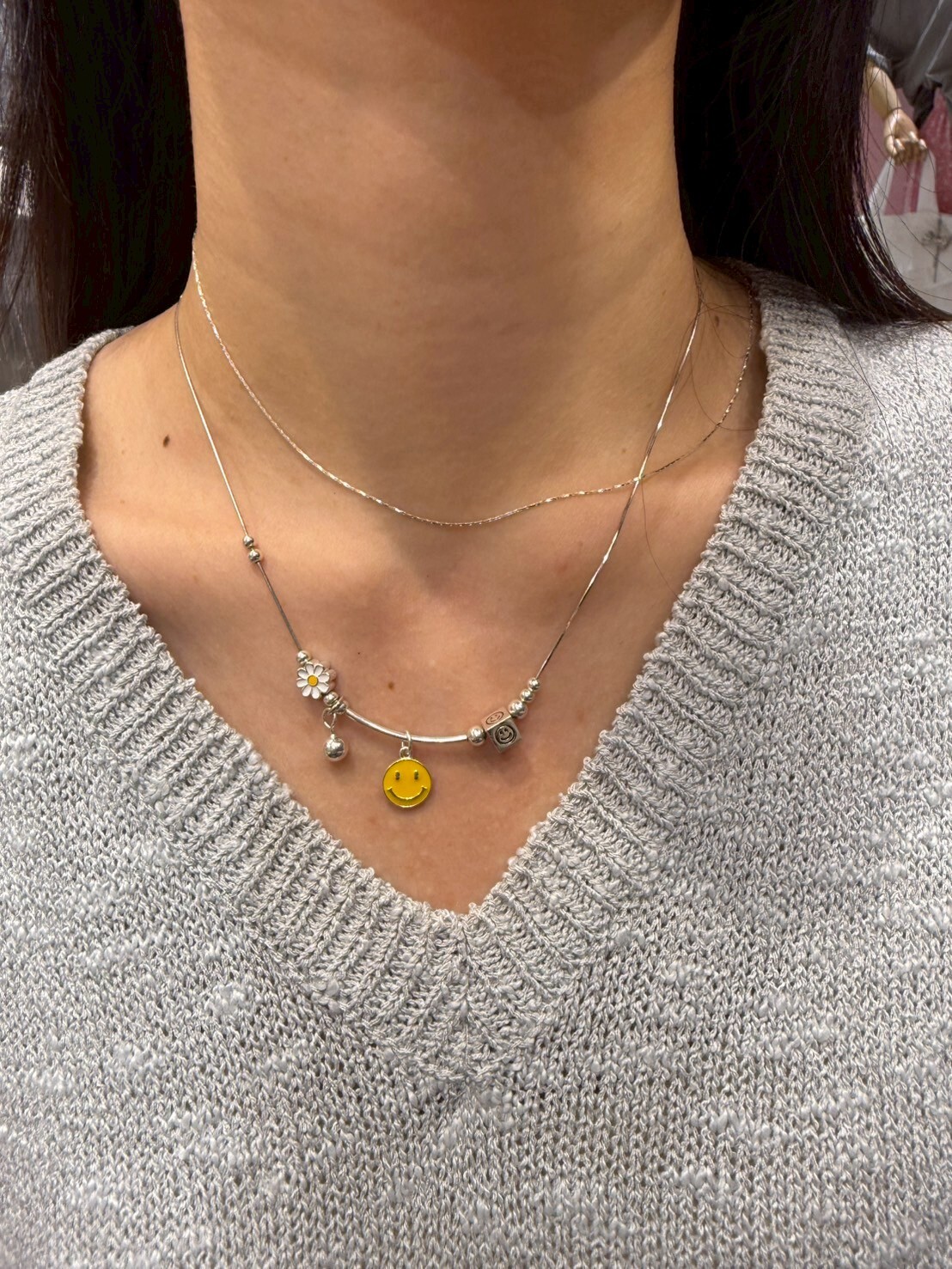 HM4348 925銀笑臉小雛菊銀球吊墜簡約項鍊