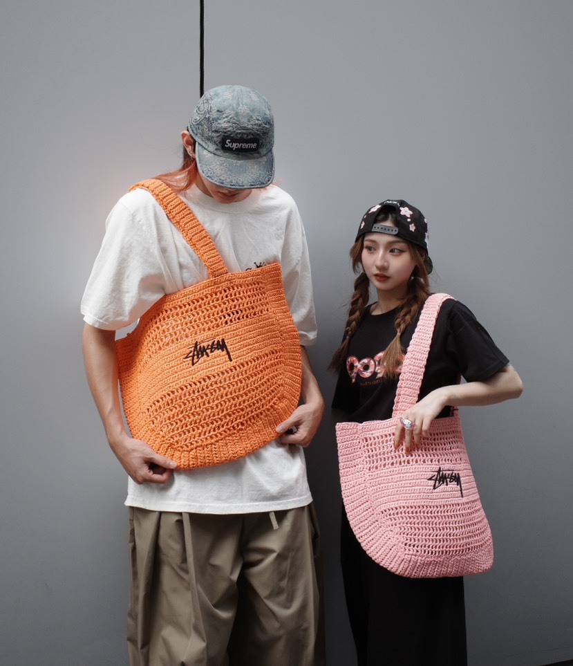台北店限量專區㊙STUSSY  編織包    米白/粉/橘