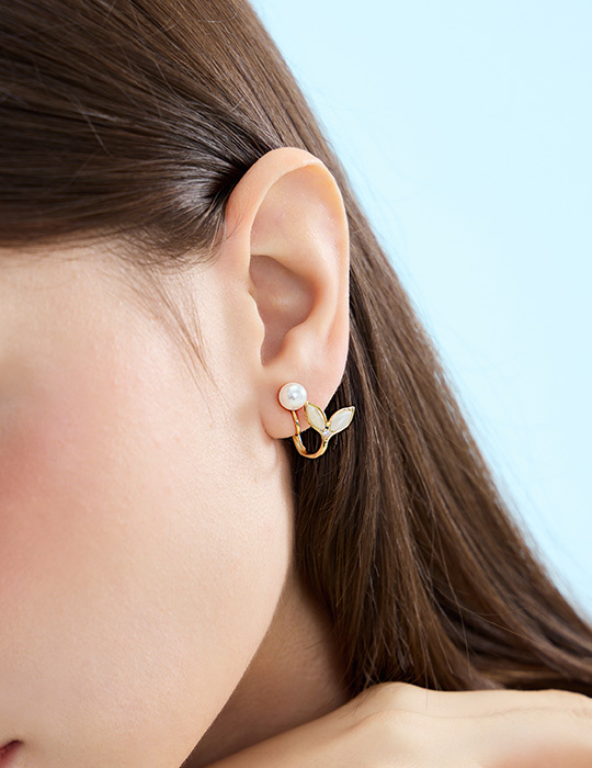 優雅人魚珍珠 。夾式耳環