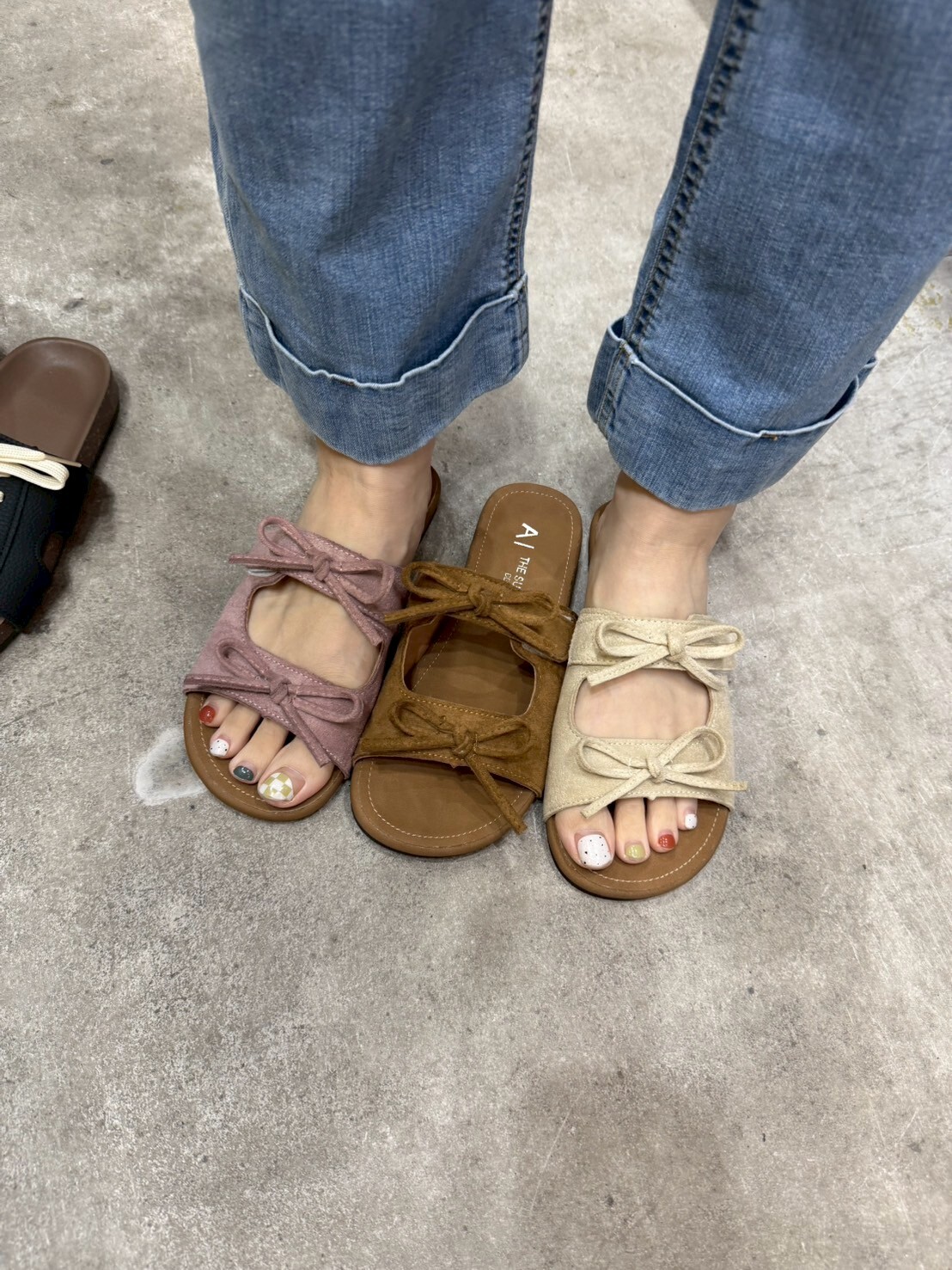 SH4310 魔術貼麂皮蝴蝶結拖鞋 *足碼*