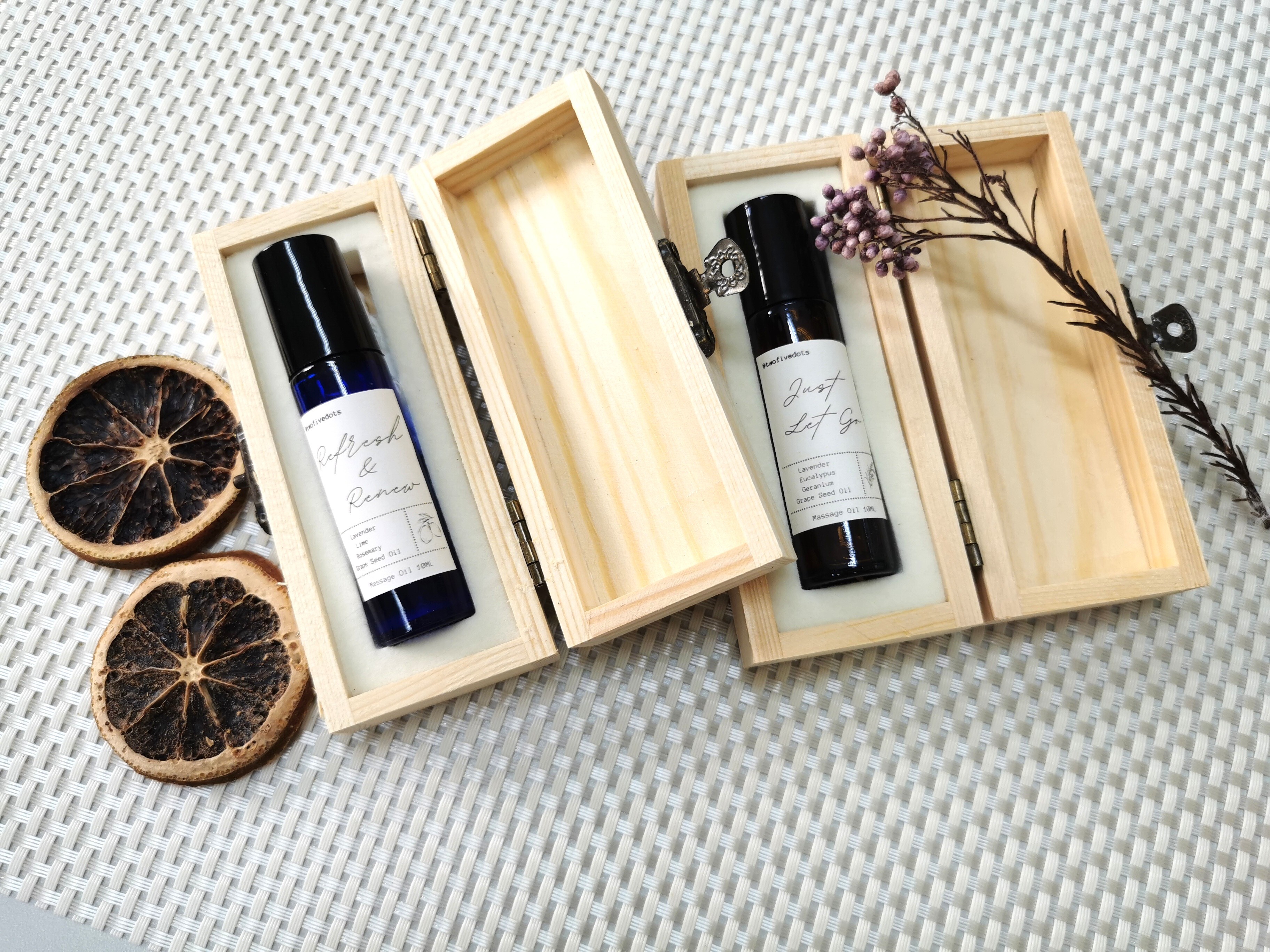 天然香薰舒緩按摩精油 - 原木禮盒