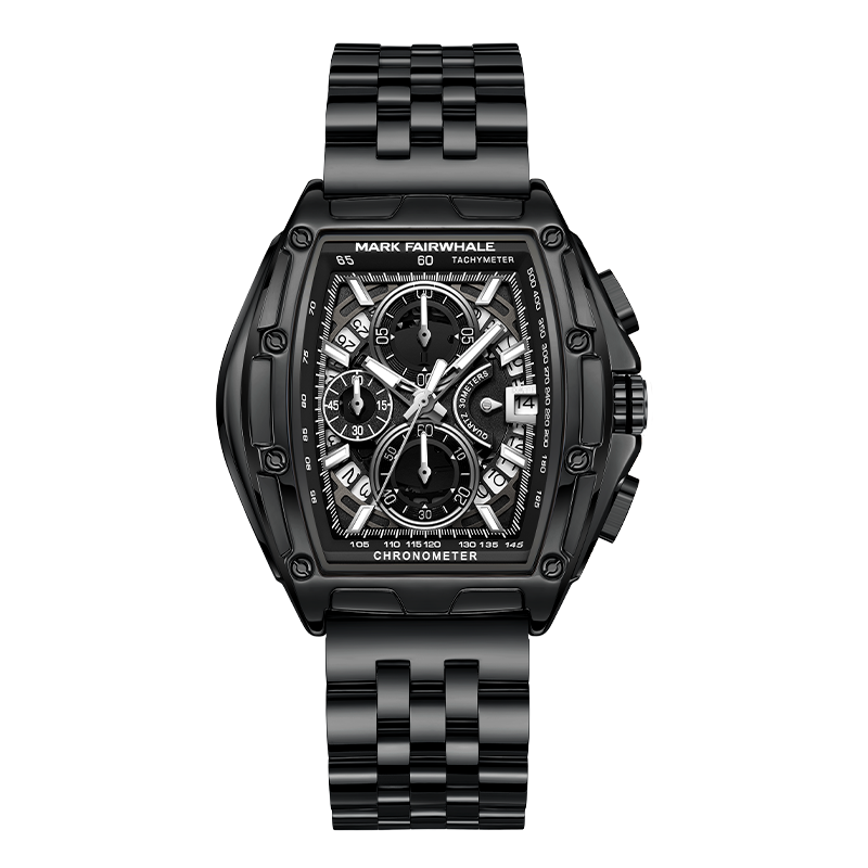 【Mark Fairwhale 馬克菲爾】FW-5080-S 酒桶款 三眼計時 帶日期 不鏽鋼 夜光 手錶