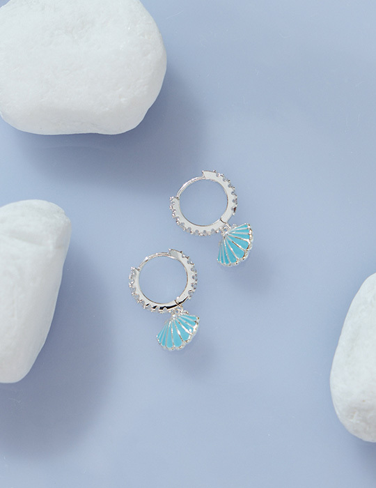 海風藍貝。銀針耳環