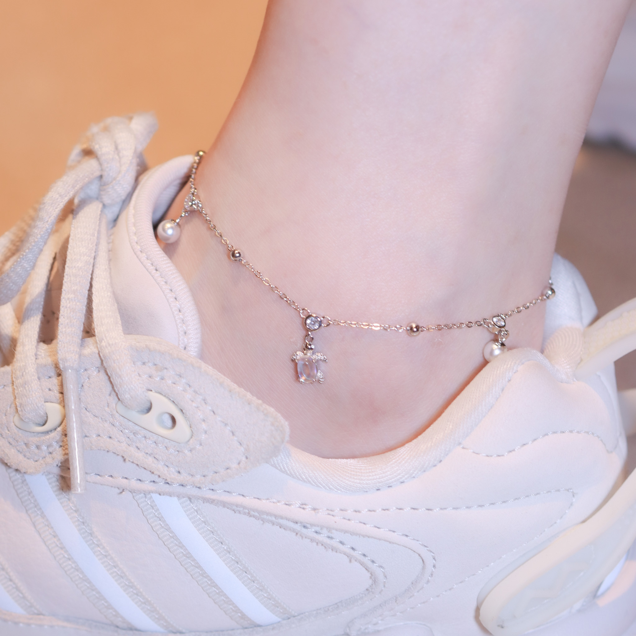 | 925純銀・ 厚鍍白金・琉璃 |仲夏海岸線腳鏈 | AN0128 |