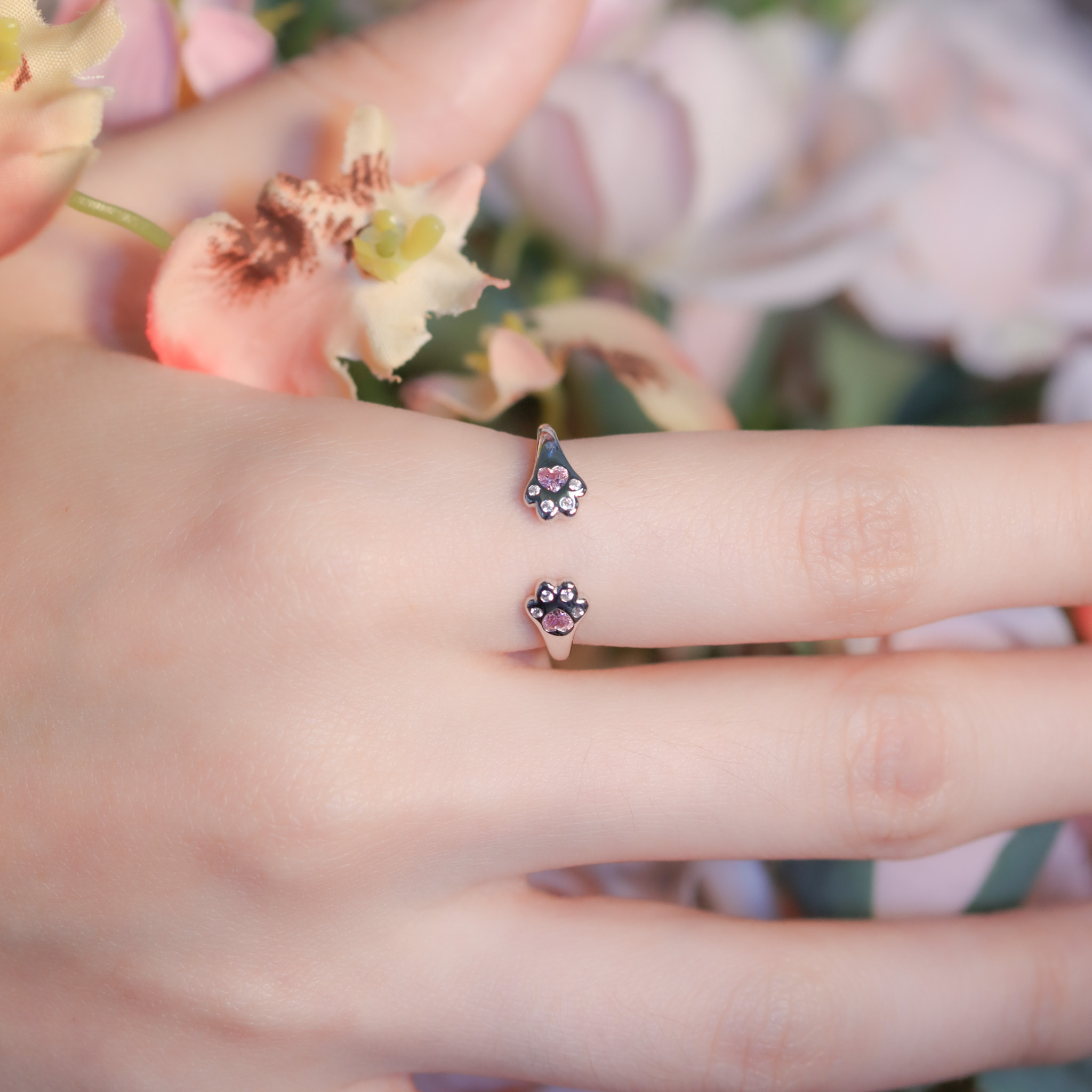 | 925純銀・厚鍍白金 | 小肉球的擁抱戒指  | RI0883 |