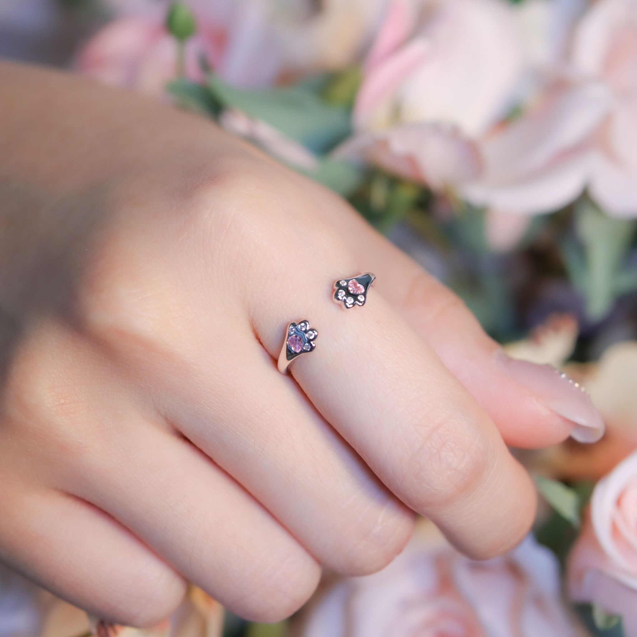 | 925純銀・厚鍍白金 | 小肉球的擁抱戒指  | RI0883 |