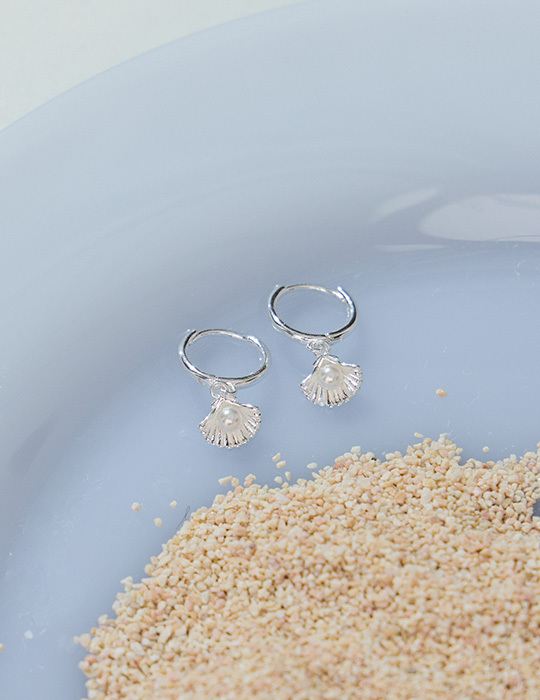 【925純銀】海洋珍珠扇。針式耳環