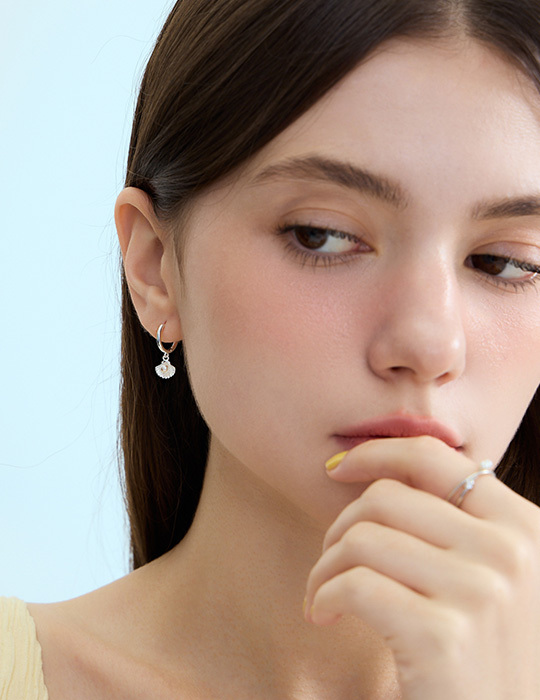 【925純銀】海洋珍珠扇。針式耳環