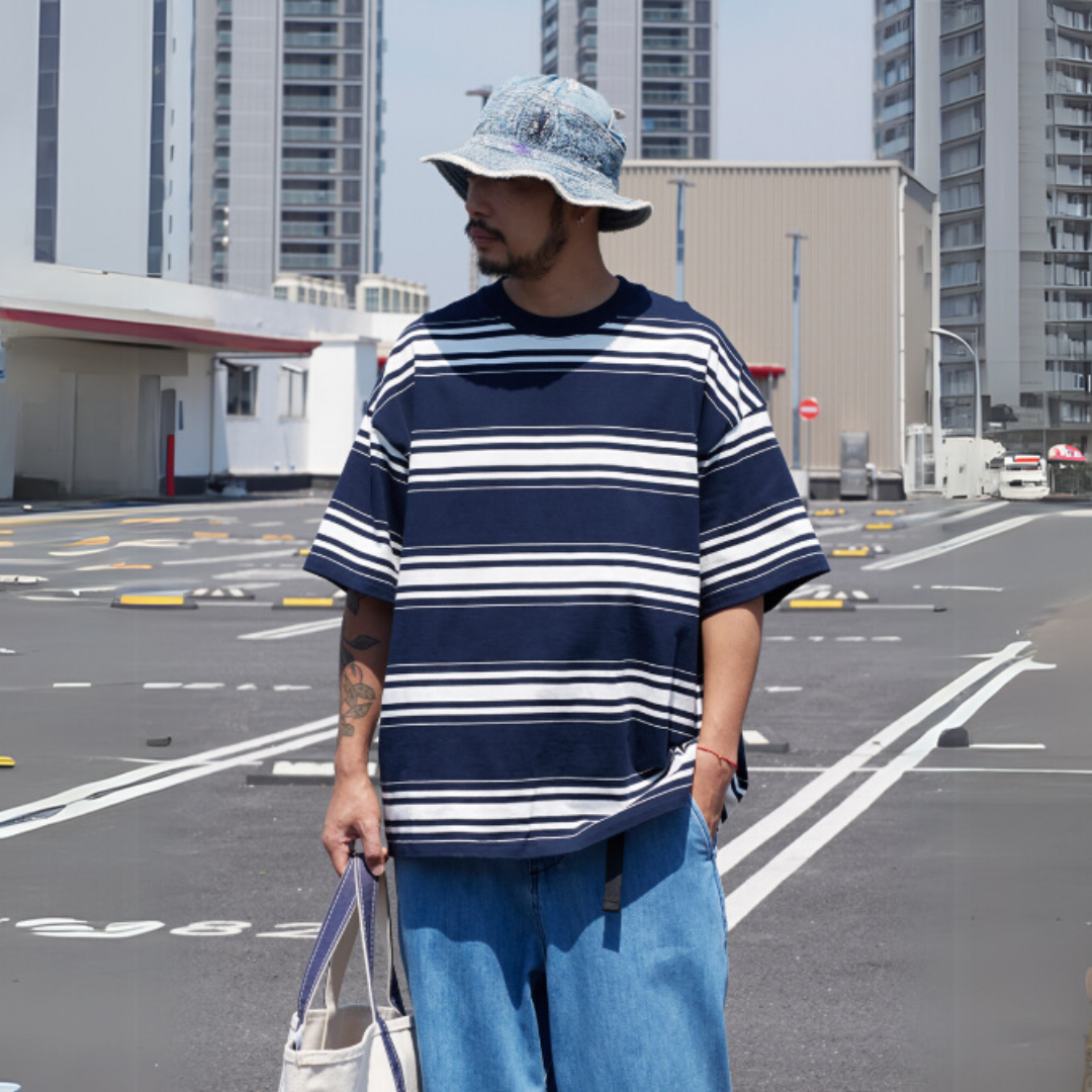 質感雙紗棉不規則條紋短袖