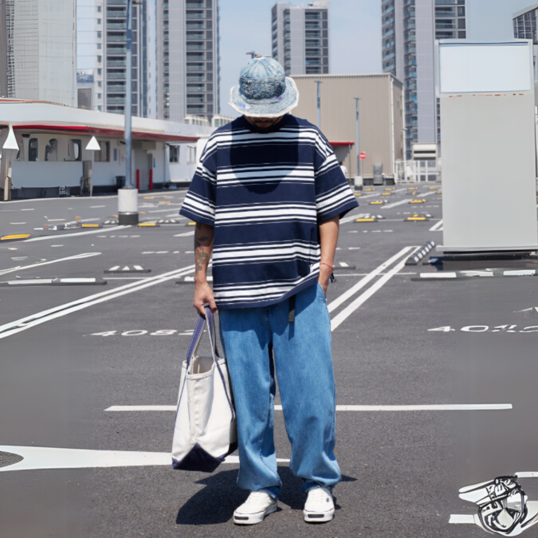 質感雙紗棉不規則條紋短袖