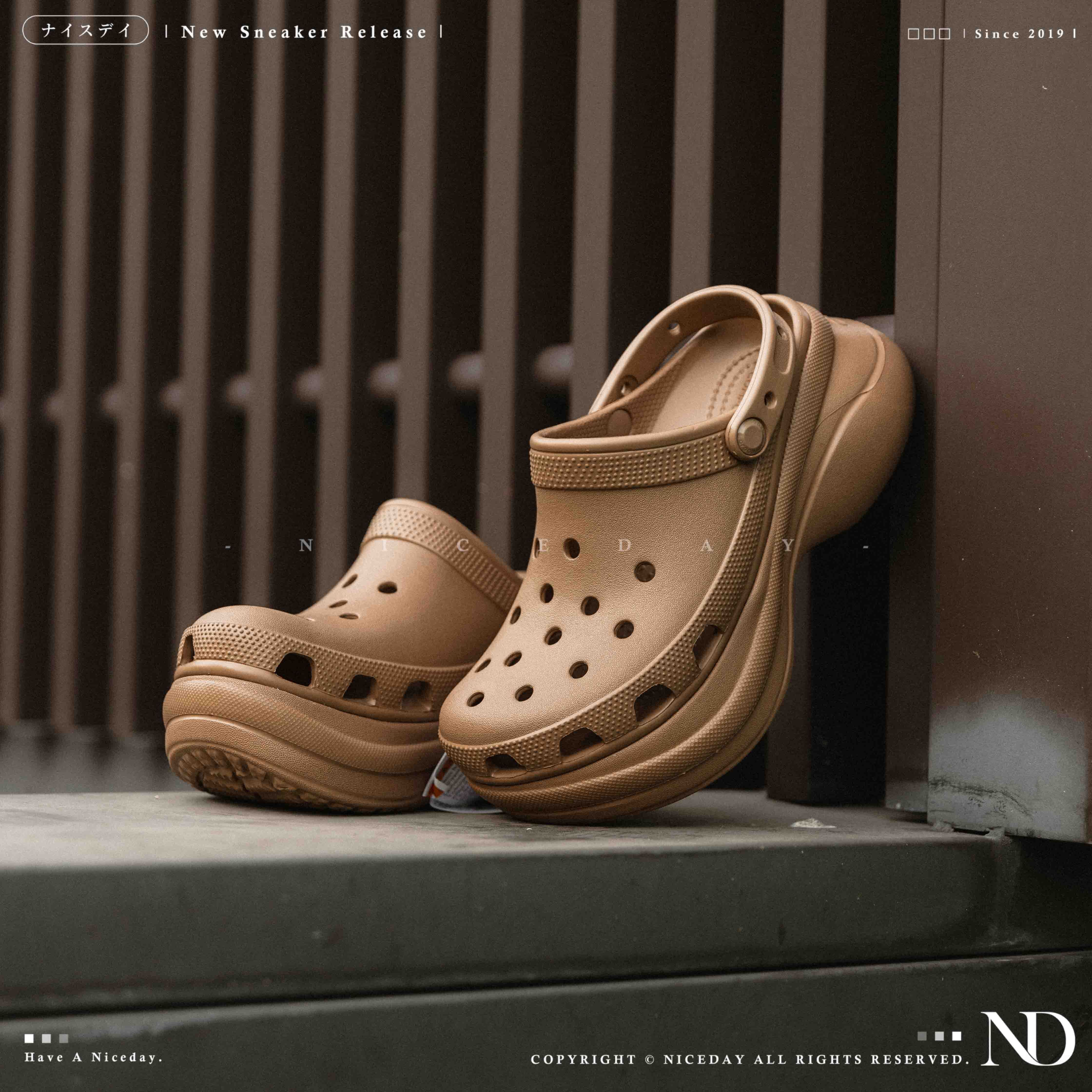 NICEDAY 現貨 Crocs Classic Crush 洞洞鞋 厚底 踩屎感 鯨魚 棕色 可可 米白 白 增高