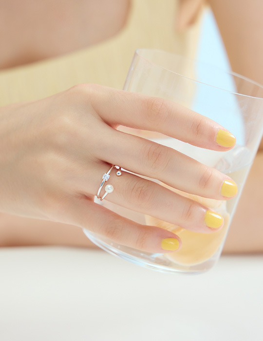 【925純銀】光影珍珠單鑽可調式戒指