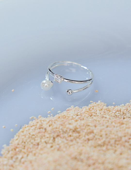 【925純銀】光影珍珠單鑽可調式戒指