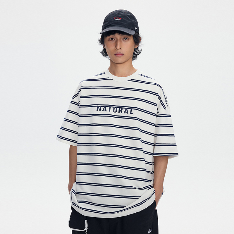 6M08 日系雙條紋印花短棉TEE 一色