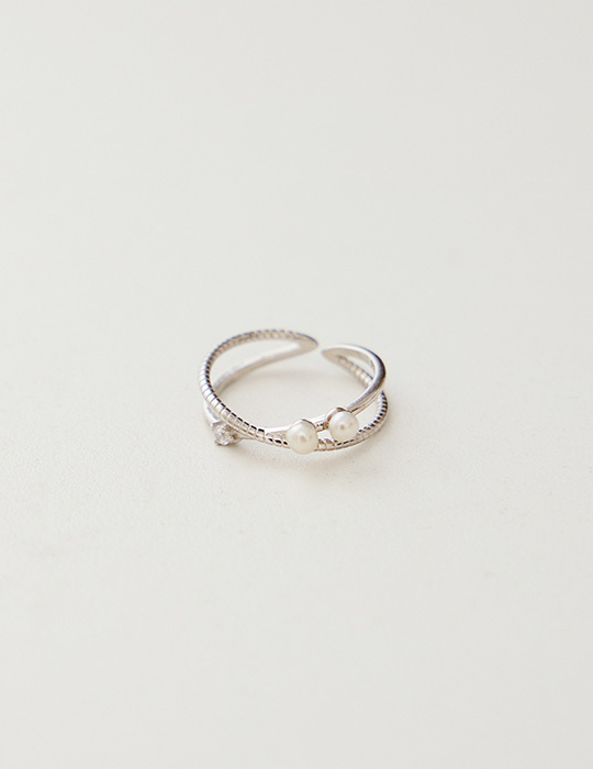 【925純銀】珍珠浪花可調式戒指