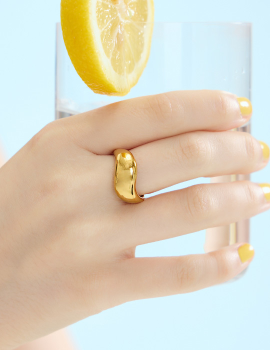 【鈦鋼】流線波浪戒指(金)