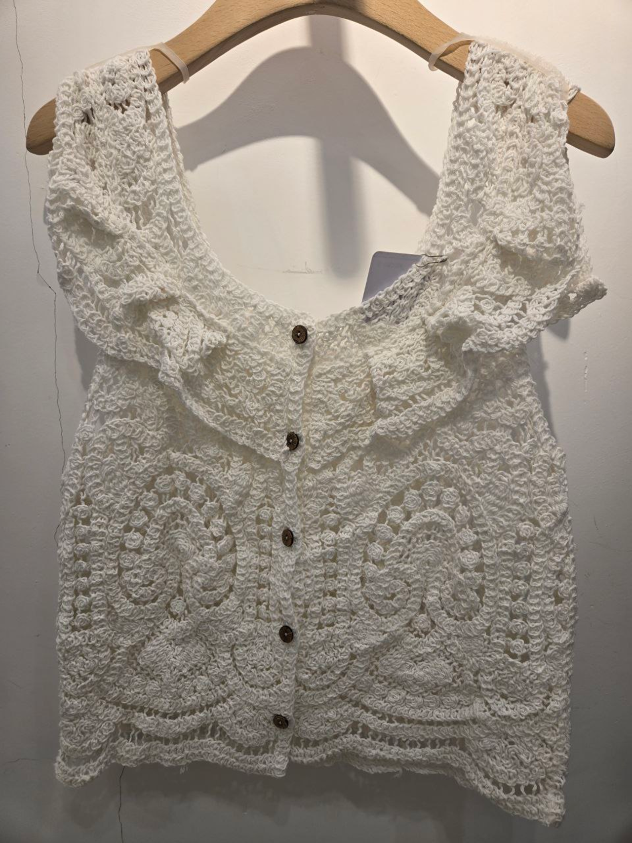 [H] FS FASHION WHITE WOMEN'S CROCHET BUTTON UP SHIRTS,HF11, [FINAL SALE] (HF11)