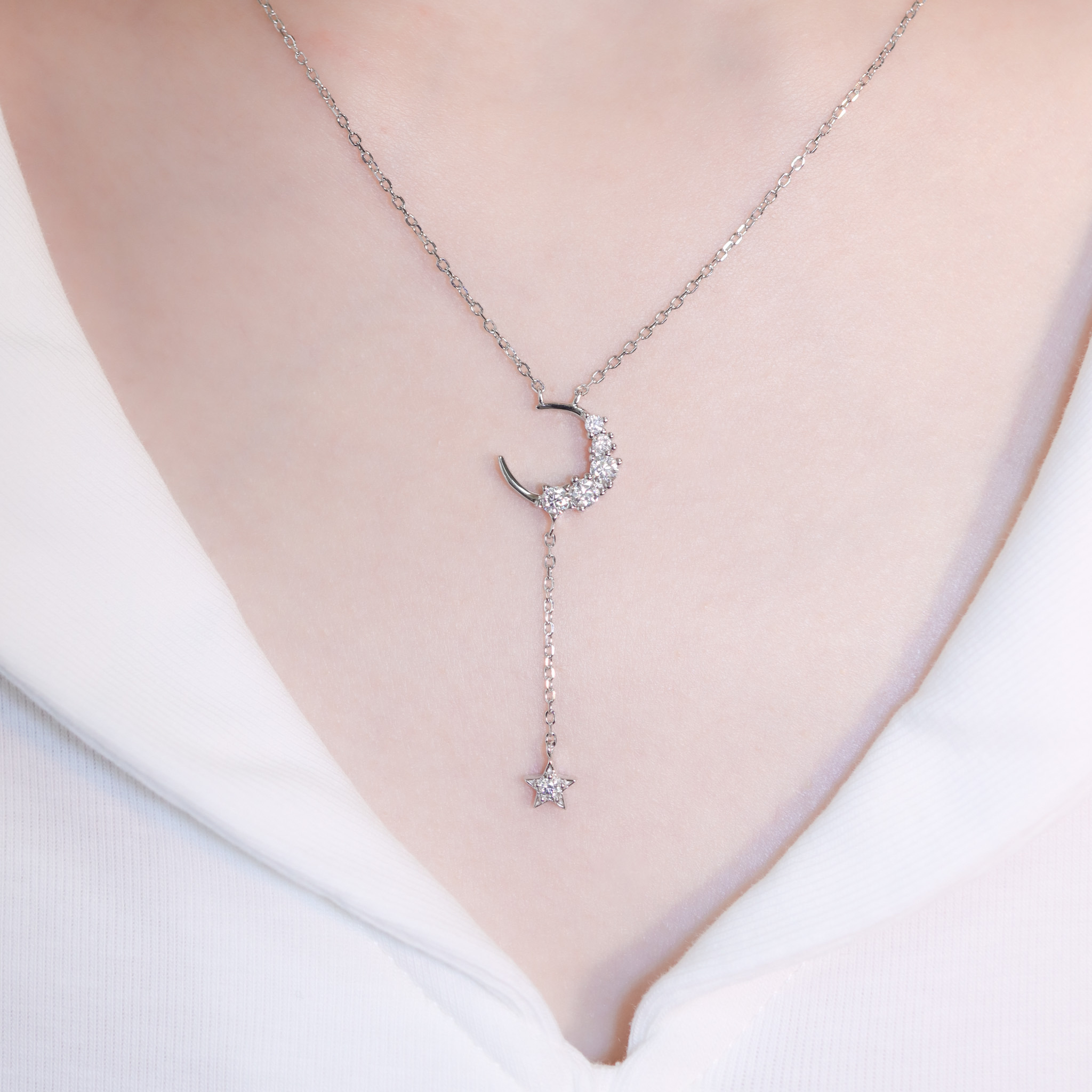 | 925純銀・厚鍍白金・莫桑石 | 恰好的陪伴項鍊 | NE1413 |