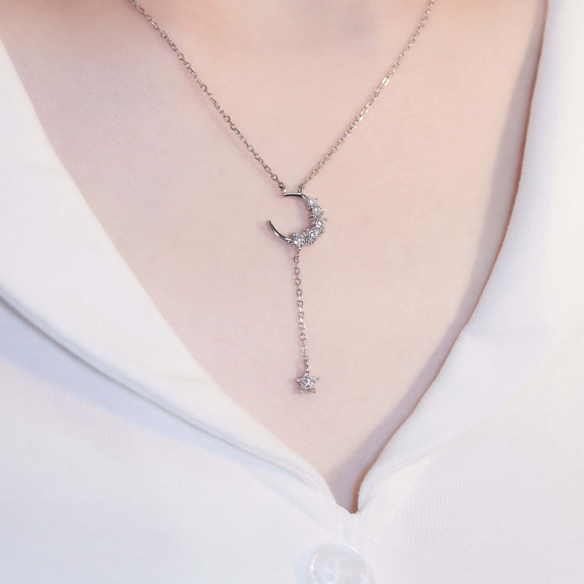 | 925純銀・厚鍍白金・莫桑石 | 恰好的陪伴項鍊 | NE1413 |