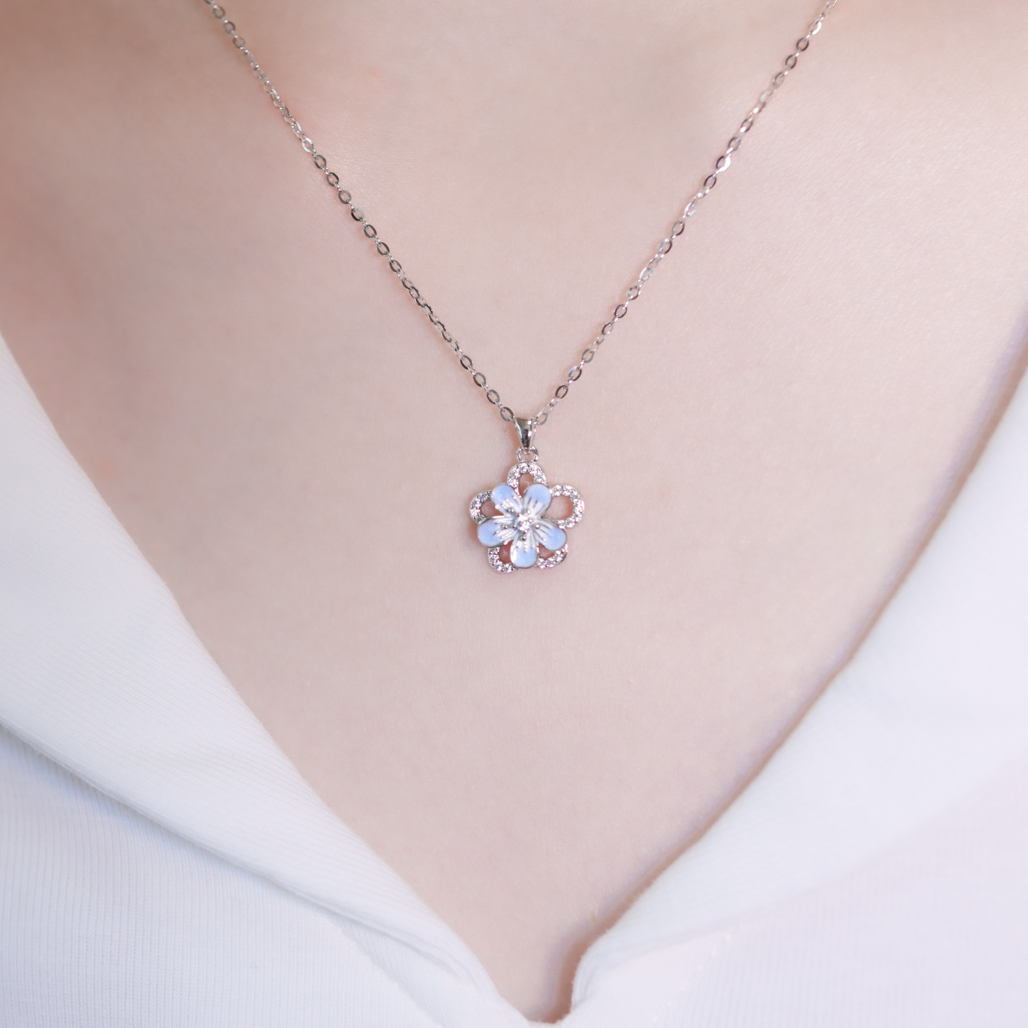 | 925純銀・白金 | 漫藍櫻夢項鍊 (可旋轉) | NE1407 |