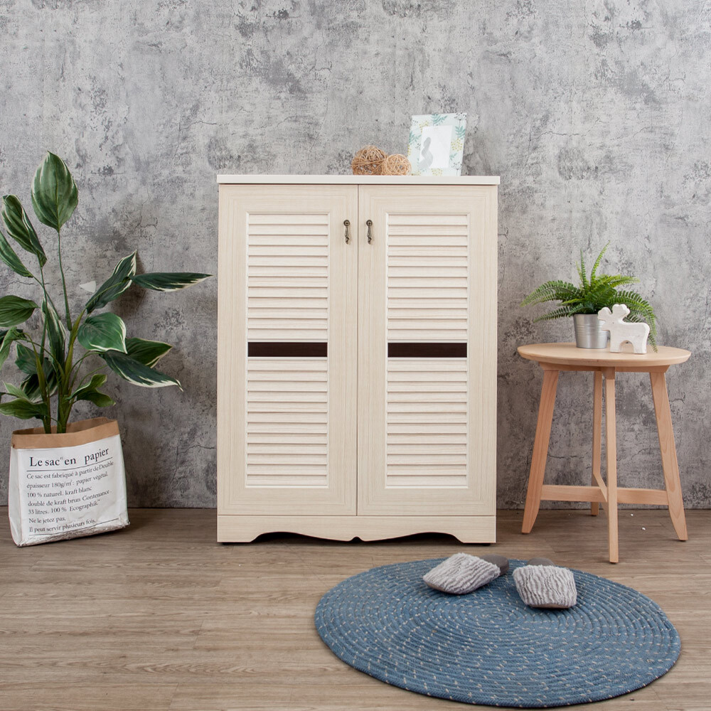 南亞塑鋼-2.7尺二開門橫飾條新式百葉鞋櫃