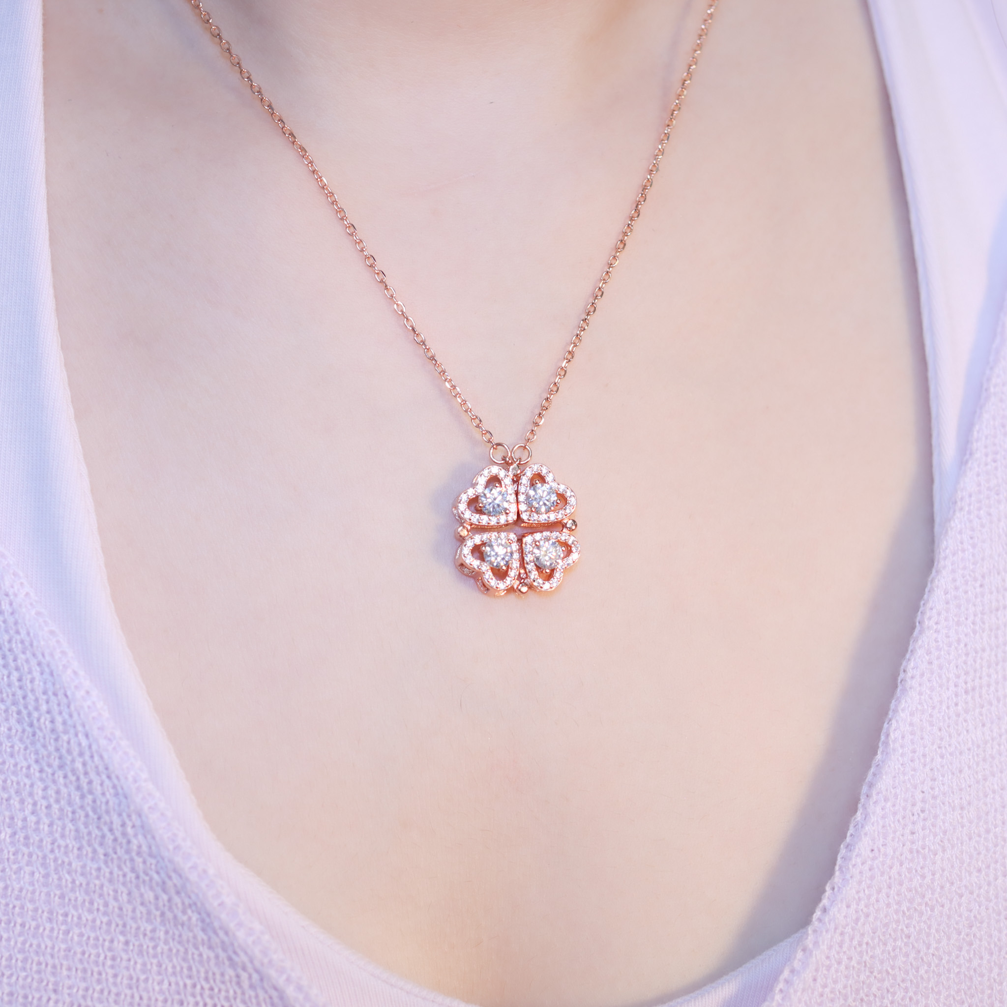 | 925純銀・厚鍍玫瑰金・莫桑石 | 凝聚幸福項鍊4.0 | NE1394 |