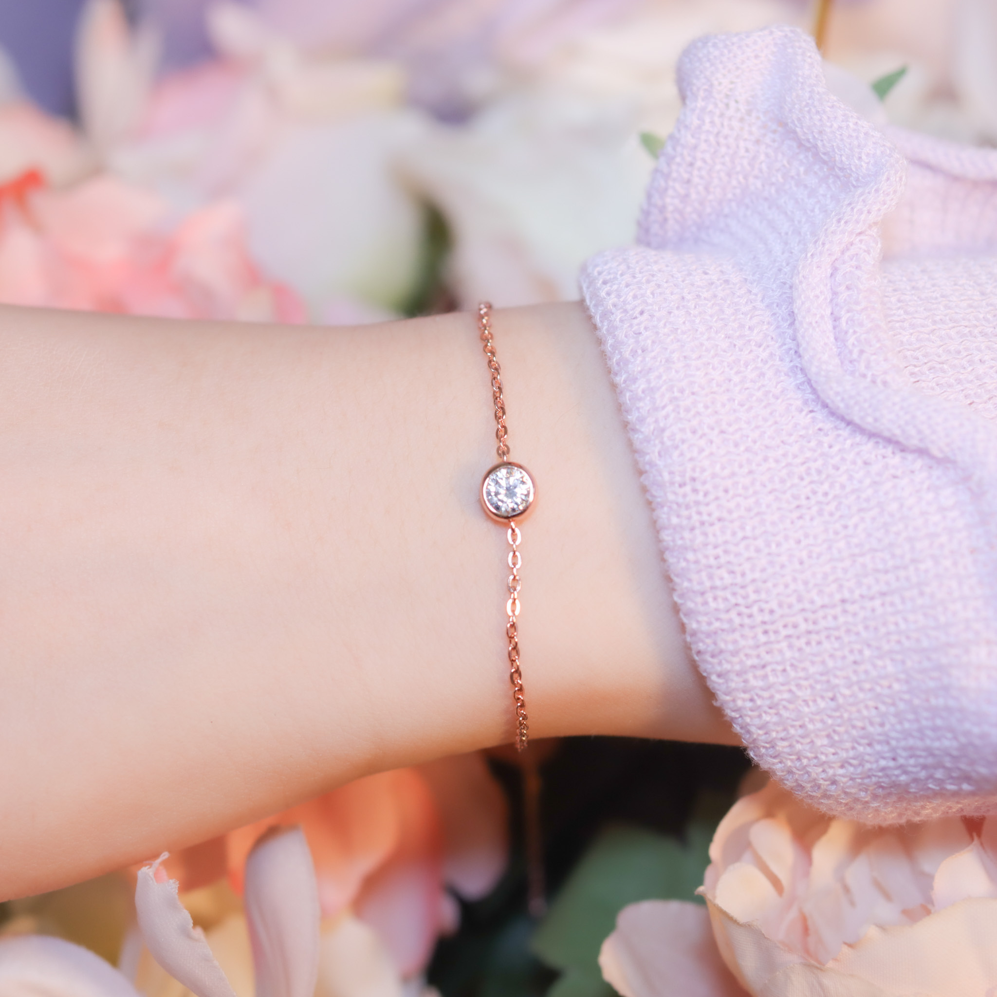 | 925純銀・白金・ 18k玫瑰金・莫桑石 | 鑽光精靈手鏈 (銀/玫瑰金) | BR1348 |