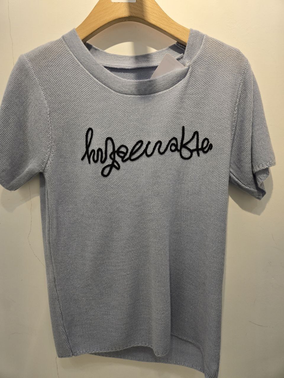 [H] FS FASHION BLUE WOMEN'S SHORT SLEEVE ROUND NECK KNITTED EMBROIDERED T-SHIRT [FINAL SALE], HF59 (HF59)