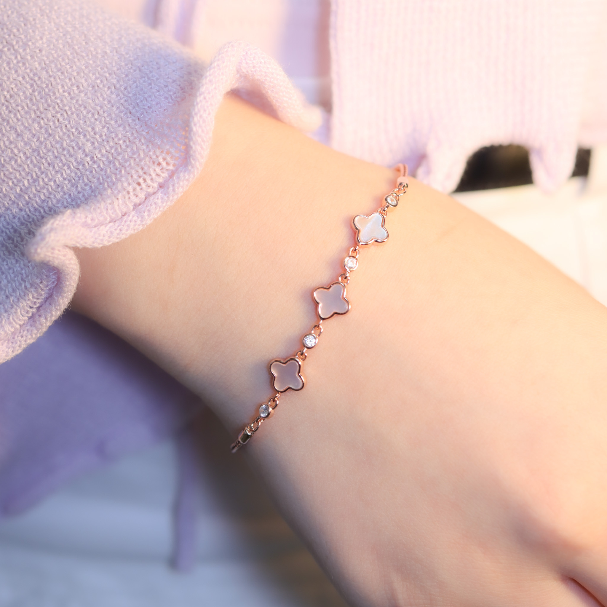 | 925純銀・厚鍍玫瑰金 | 幸運的幸福手鏈 | BR1353 |