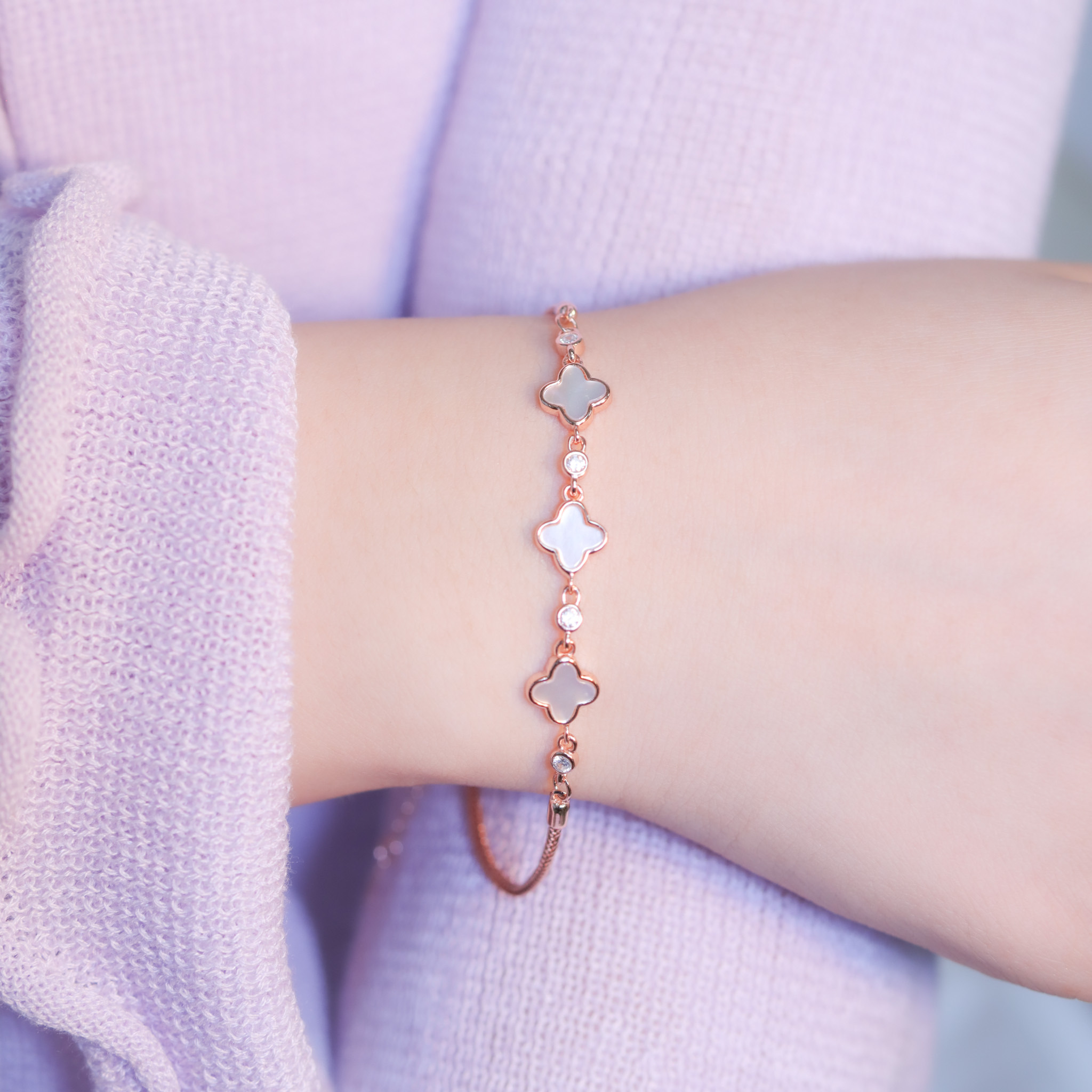 | 925純銀・厚鍍玫瑰金 | 幸運的幸福手鏈 | BR1353 |