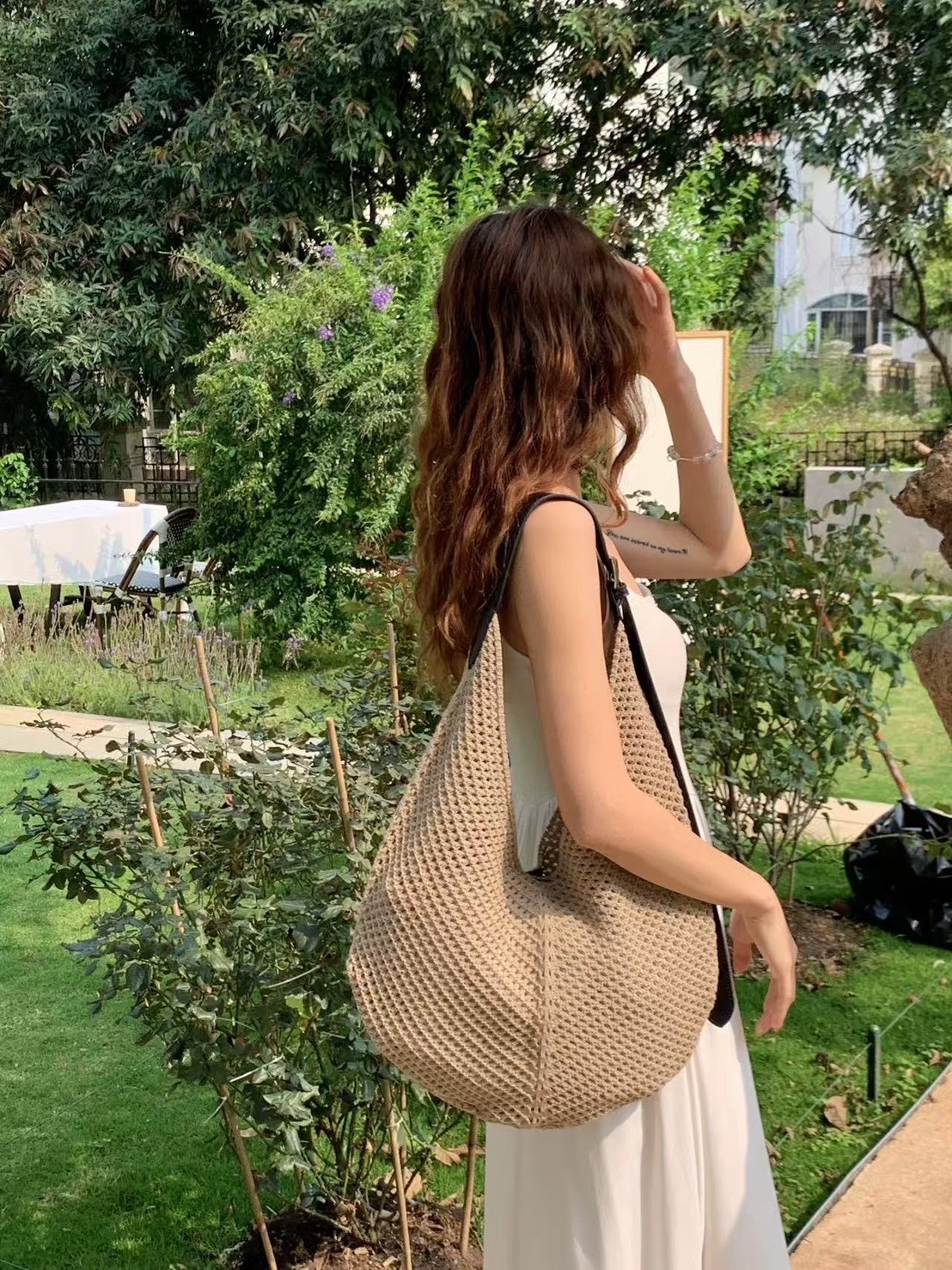 韓系ins春夏月牙編織包/草編包