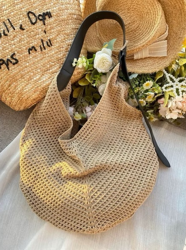 韓系ins春夏月牙編織包/草編包