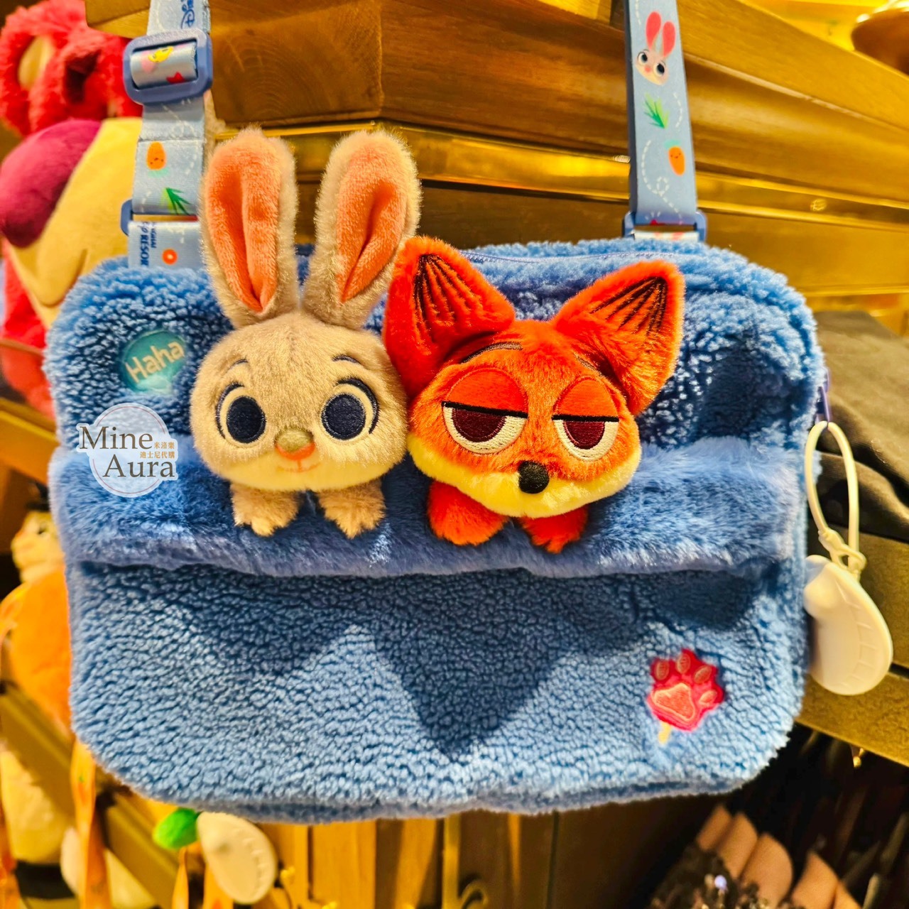 哈茱蒂 Judy 兔 胡尼克 Nick 絨毛大頭 造型 蜂蜜罐圖案 斜背包 動物方城市 Zootopia -上海迪士尼樂園