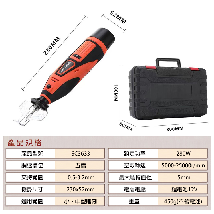 附發票｜SC3633｜12V鋰電電磨5檔調速 含配件包與收納箱 磨鏈器 電鏈鋸汽油鋸鏈條打磨器 打磨機