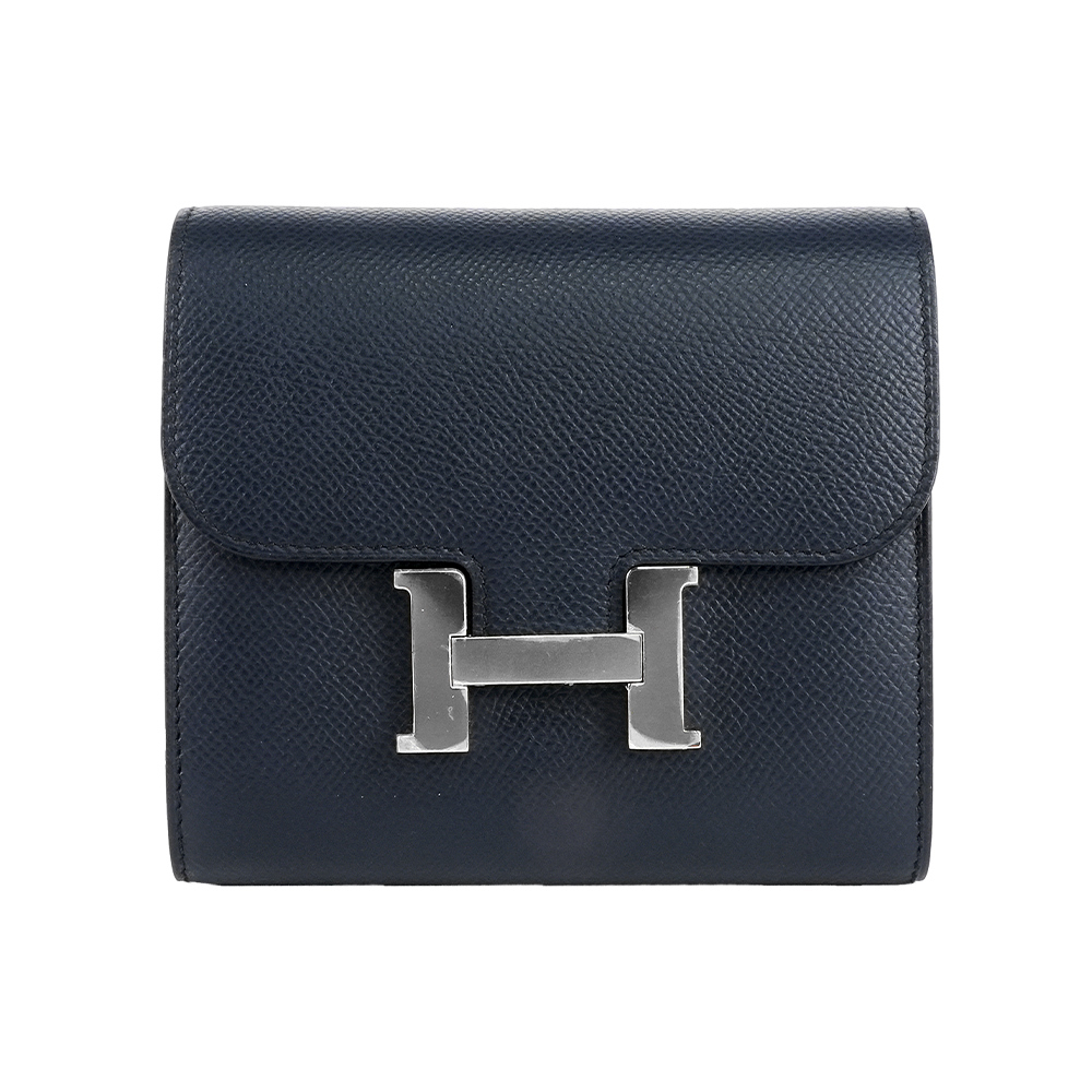 【Hermès】銀釦 Epsom皮 Constance 二折短夾(深藍色)