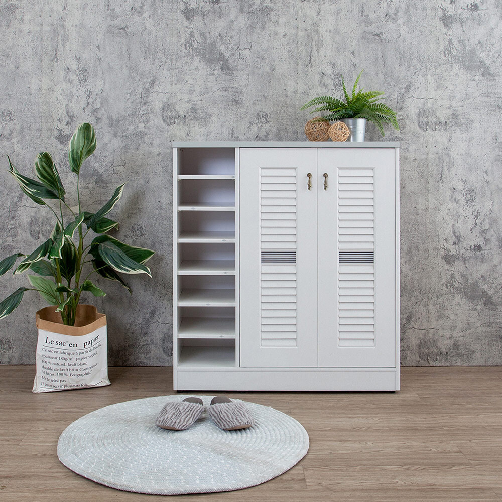 南亞塑鋼-3尺二開門左開放橫飾條新式百葉鞋櫃